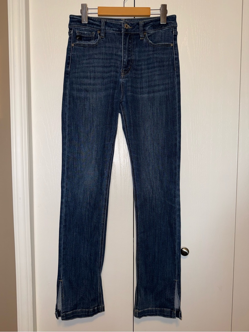 KanCan high-rise slim straight split hem jeans